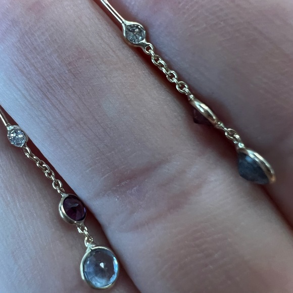 Blue and purple Sapphire and Diamond  Dangle Earrings in 14KYellow Gold 1.0" - Picture 8 of 10